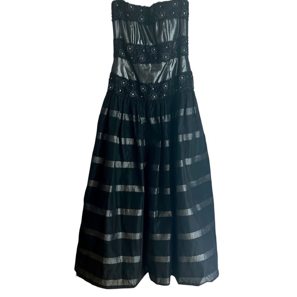 Vintage Victoria Royal Ltd Black Beaded & Rhinestone Strapless Formal Gown Sz 8